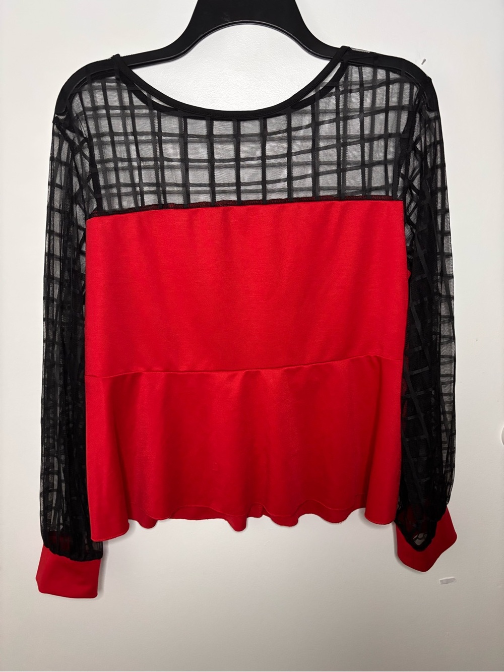 SHEIN Red Blouse with Black Mesh Check Panels